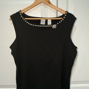 Emma James Elegant Black Sleeveless Top with Pearl Embellishments